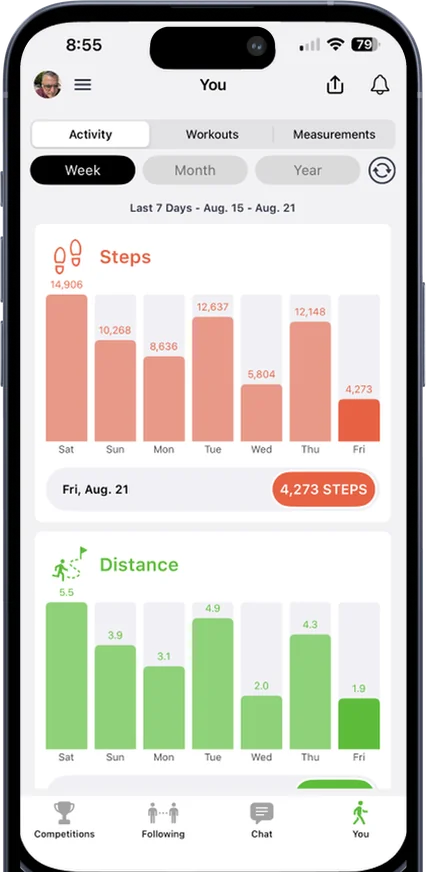 Strive steps tracking screen on iPhone