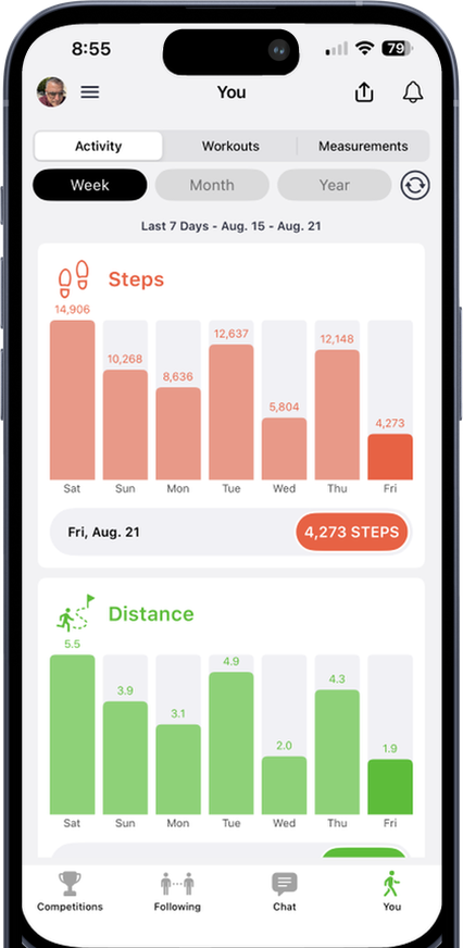 Strive steps tracking screen on iPhone